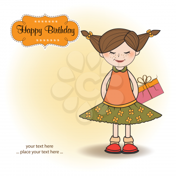 excited young girl she hide a special gift, vector illustration