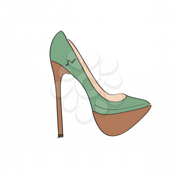 Shoes on a high heel isolated on white background, vector