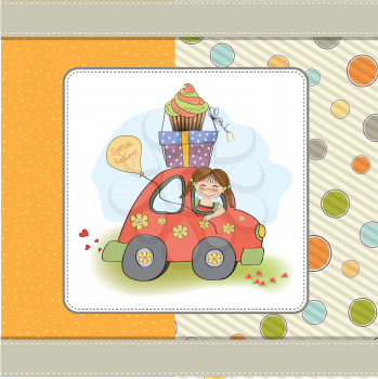 birthday card with funny little girl in vector format