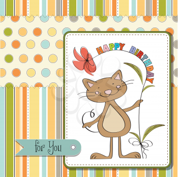birthday card with funny cat, vecttor illustration