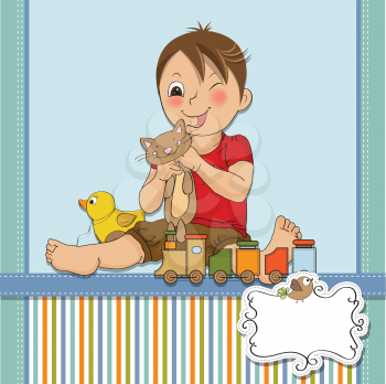 little boy are playing with his toys , vector illustration