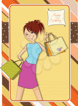 pretty girl at shopping, illustration in vector format