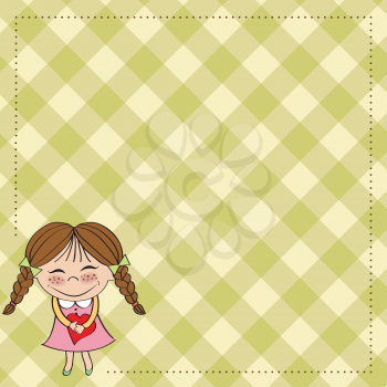 Funny girl with hearts. Doodle cartoon character. Vector Illustration.