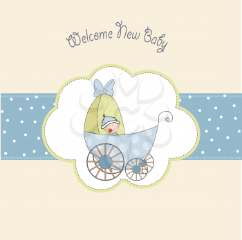 baby boy shower card with stroller