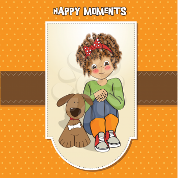 curly little girl and her dog, vector format