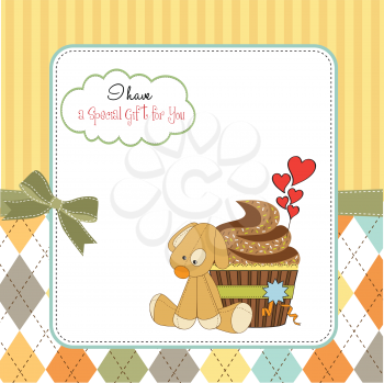 birthday greeting card with cupcake and puppy toy