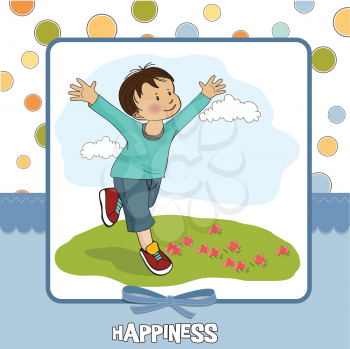 happy little boy who runs, vector illustration