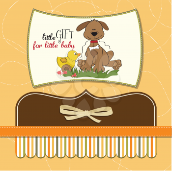 baby shower card with dog and duck toy