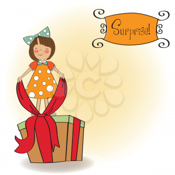 a nice girl with a big gift box, vector illustration