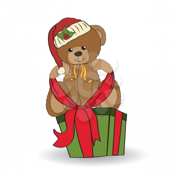 cute teddy bear with a big Christmas gift box, vector format