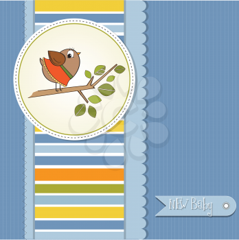 welcome baby card with funny little bird, vector
