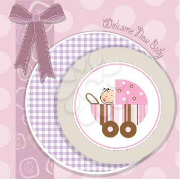  baby girl announcement card with stroller