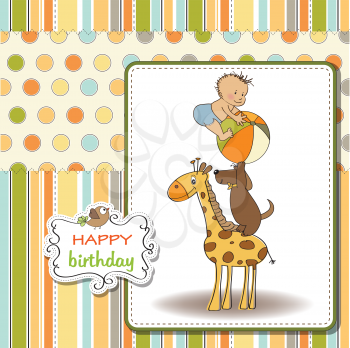 funny cartoon birthday greeting card, vector illustration