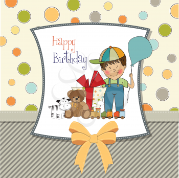 birthday greeting card with little boy and presents