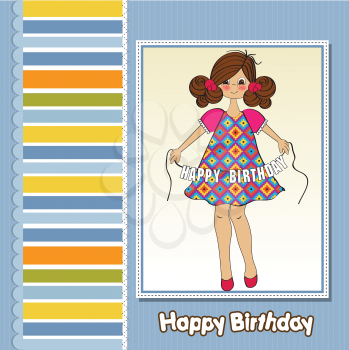 cute little girl wishing you happy birthday, vector format