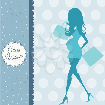 baby announcement card with beautiful pregnant woman