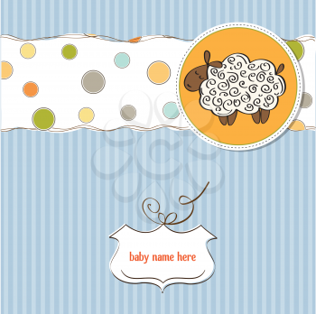 cute baby shower card with sheep, vector illustration