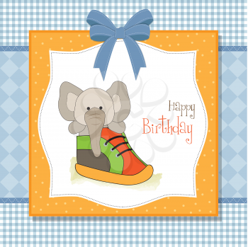 happy birthday card with an elephant hidden in a shoe