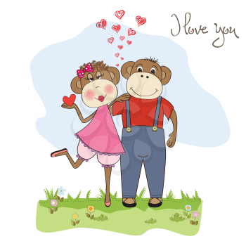 monkeys couple in love, Valentine's day card