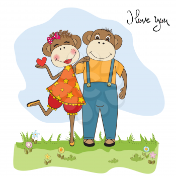 monkeys couple in love, Valentine's day card