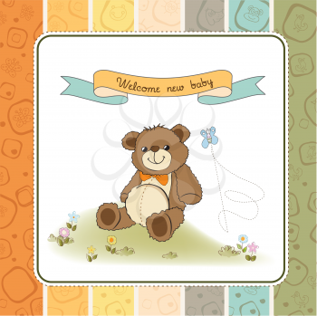 baby shower card with cute teddy bear toy