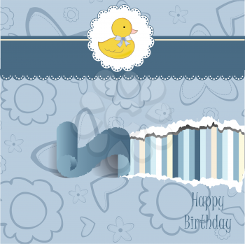 baby shower card with little duck, vector illustration