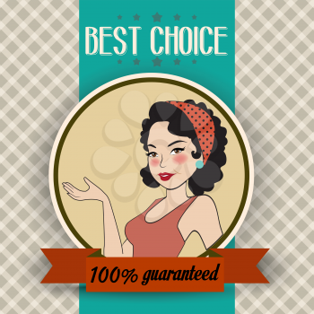 retro illustration of a beautiful woman and best choice message, vector format