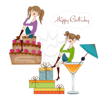 two party girl set isolated on white background, vector illustration