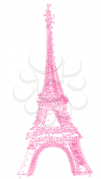 eiffel tower with herats, isolated on white background, vector illustration