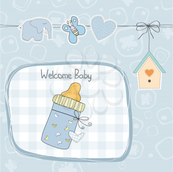 baby boyl shower card with milk bottle, illustration in vector format