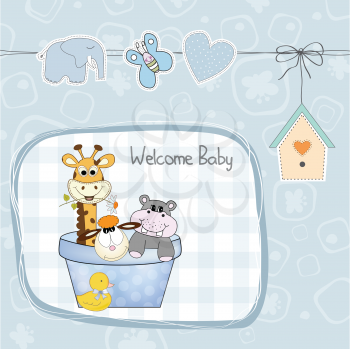 baby boy shower card with toys, illustration in vector format