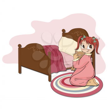 little girl is preparing for sleep, illustration in vector format