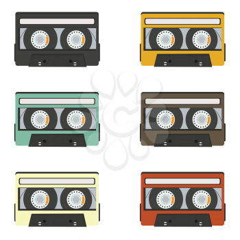 collection of retro audio tapes isolated on white background, vector illustration