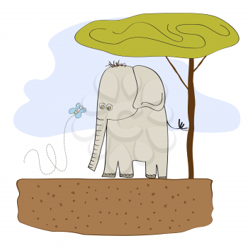 Royalty Free Clipart Image of an Elephant and a Butterfly