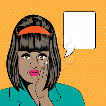 cute retro black woman in comics style, vector illustration