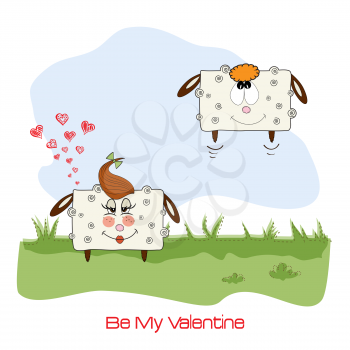 sheep lovers, comic illustration for Valentine's day or wedding, vector format