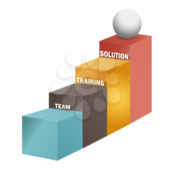 Team, training, solution stairs, 3d vector on white background