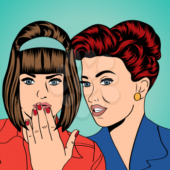 Two young girlfriends talking, comic art illustration in vector format
