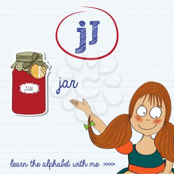 alphabet worksheet of the letter j, vector illustration
