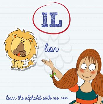 alphabet worksheet of the letter l, vector illustration
