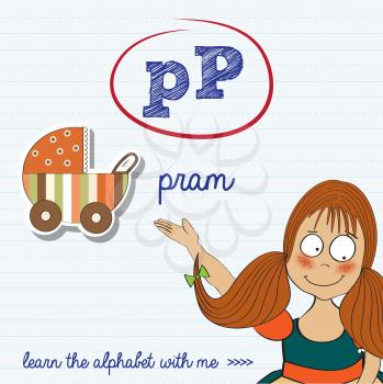 alphabet worksheet of the letter p, vector illustration