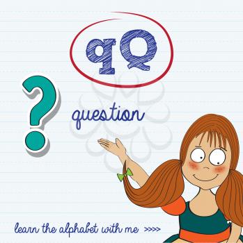 alphabet worksheet of the letter q, vector illustration