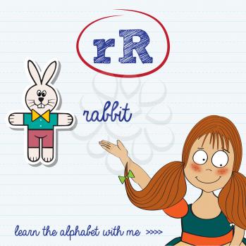 alphabet worksheet of the letter r, vector illustration