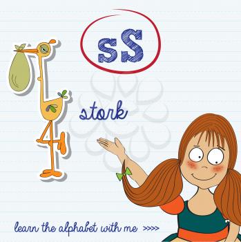 alphabet worksheet of the letter s, vector illustration