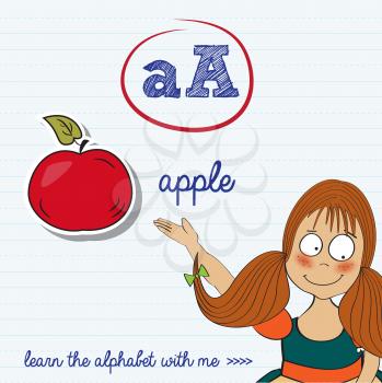 alphabet worksheet of the letter a, vector illustration