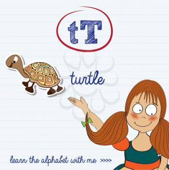 alphabet worksheet of the letter t, vector illustration