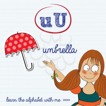 alphabet worksheet of the letter u, vector illustration