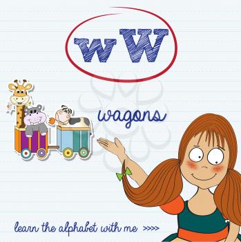 alphabet worksheet of the letter w, vector illustration