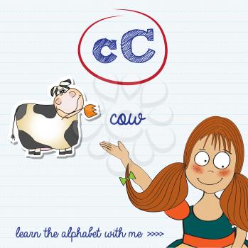 alphabet worksheet of the letter c, vector illustration