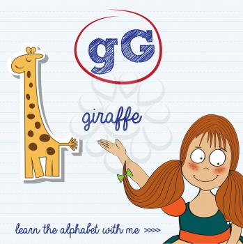 alphabet worksheet of the letter g, vector illustration